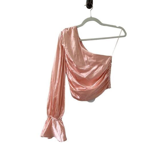 Retrofête Rylie Silk-Blend One Shoulder Crop Top Women’s Blush Pink Size Small - Picture 2 of 10